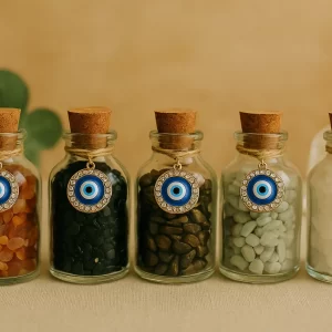 Amuletos de proteção GG com pedras naturais e Olho Grego
