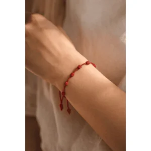 Pulseira Vermelha Kabbalah 7 Nós | Amuleto Espiritual Contra Inveja e Mal Olhado