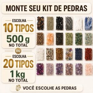 Kit Cristais Pedras Naturais Escolha 10 ou 20 Tipos 50g Cada Ametista Quartzo Turmalina Pedras Roladas