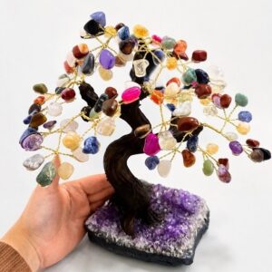 Arvore da Vida extra grande 20cm com 120 Pedras Naturais | 24 Galhos | Base de Ametista