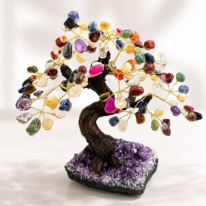 Arvore da Vida extra grande 20cm com 120 Pedras Naturais | 24 Galhos | Base de Ametista