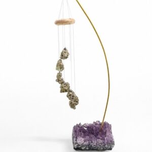 Sino de Mesa com Pedras Naturais Qualidade A | Pirita, Ágata Cornalina ou Quartzo Verde | Detalhes Folhados a Ouro