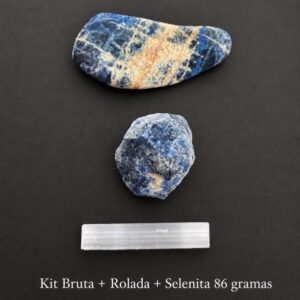 Kit Sodalita Pedra Natural Bruta + Rolada + Selenita Cristal Reiki Meditação Energia 50g a 110g