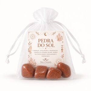Kit Pedra do Sol Goldstone 4 Pedras Roladas + Card + Saquinho | Prosperidade Energia Vitalidade Cristal Presente