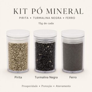 Pó de Pedras Brutas Turmalina Negra Pirita Natural Ouro de Tolo e Pó de Ferro Proteção e Energia