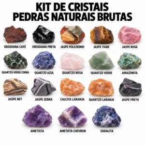 Kit 18 Cristais Pedras Naturais Brutas Colecionador Ametista Obsidiana Quartzo Jaspe Amazonita Sodalita