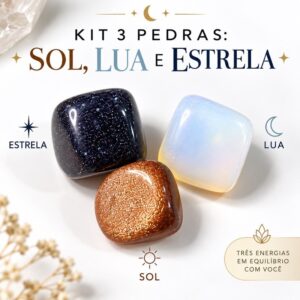 Kit 3 Pedras Sol Lua e Estrela ou unidade| Pedra do Sol Goldstone + Pedra da Lua Opalina + Pedra Estrela Azul Roladas
