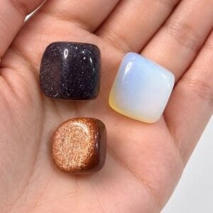 Kit 3 Pedras Sol Lua e Estrela ou unidade| Pedra do Sol Goldstone + Pedra da Lua Opalina + Pedra Estrela Azul Roladas