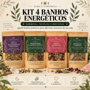 Kit 4 Banhos Energéticos Proteção Prosperidade Amor Sono Relaxamento Ervas Naturais