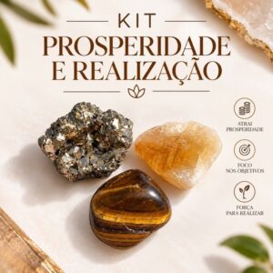 Kit Prosperidade e Renovação 3 Pedras Naturais Pirita Citrino Olho de Tigre