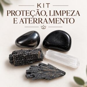 Kit 5 Pedras Naturais Grandes Proteção Limpeza e Aterramento Turmalina Negra Selenita Hematita