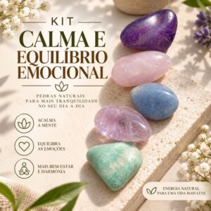 Kit 5 Pedras Naturais Calma e Equilíbrio Emocional Ágata roxa Ametista Quartzo Rosa e Quartzo Azul quartzo verde