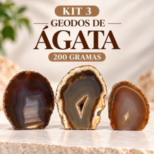 Kit 3 Geodos de Ágata Natural 200g Pedra Bruta Cristal Natural Decoração