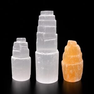 Torre de Selenita Natural Branca e Laranja 5cm 15cm Pedra Cristal Limpeza Energética Proteção Decoração