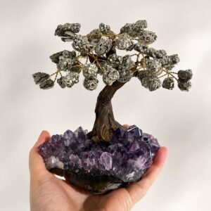 Árvore de Pirita Natural Extra A 15cm 60 Pedras 12 Galhos Aproximadamente 700g Árvore da Prosperidade Cristal Decoração