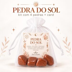 Kit Pedra do Sol Goldstone 4 Pedras Roladas + Card + Saquinho | Prosperidade Energia Vitalidade Cristal Presente