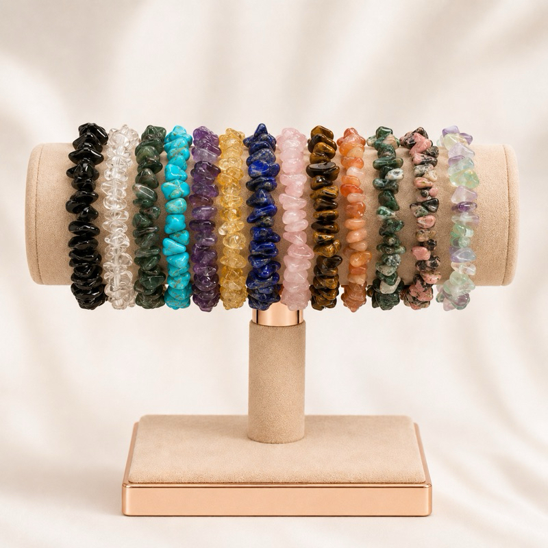 Pulseira de Cascalho de Pedra Natural | Ametista, Quartzo Rosa, Citrino, Ágata, Fluorita e Mais