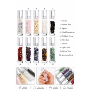 Frasco rollon Roll-On 10ml com Pedra Natural | Perfume Gloss Portátil Recarregável
