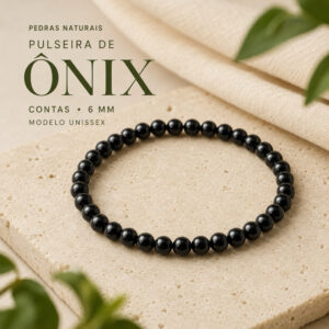 PULSEIRA ÔNIX PRETO PEDRA NATURAL 8MM ELÁSTICA UNISSEX PROTEÇÃO E ESTILO MINIMALISTA