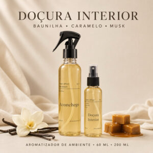 Perfume para casa Doçura Interior e aconchego – Home Spray 60ml Baunilha Caramelo Musk Alta Fixação Doçura Interior