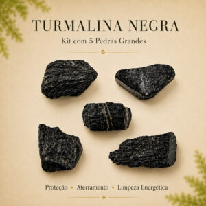 Kit 5 Pedras Turmalina Negra Bruta Natural Grandes | Cristal Proteção Energética Aterramento