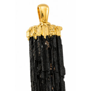 Semijoia – Pingente Turmalina Negra Proteção Amuleto Pedra Natural Folheado Ouro Energia Espiritual