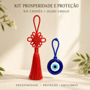 Kit 2 Amuletos Olho Grego Proteção + Nó Chinês Prosperidade Feng Shui Porta Carro Bolsa Presente