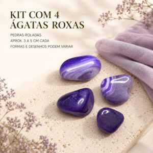KIT 4 ÁGATAS ROXAS NATURAIS GRANDES – Energia, Proteção e Equilíbrio