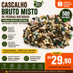 CASCALHO BRUTO MISTO DE PEDRAS NATURAIS 500G – PEDRAS BRUTAS SORTIDAS PARA ARTESANATO, ORGONITES E DECORAÇÃO