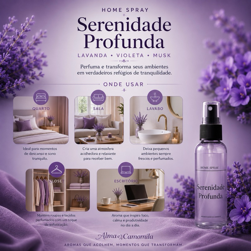 Perfume para casa- Serenidade Profunda -Home Spray 60ml Lavanda Violeta Musk Alta Fixação Perfume para Casa Relaxante - Imagem 7