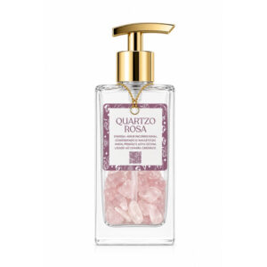 porta sabonete Folheado a Ouro de pedras naturais: quartzo rosa, citrino, ametista, quartzo rosa- Dispenser Luxo 250ml