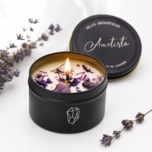 Vela Aromática Lavanda Com Ametista 95g | Pedras Naturais Relaxante Aromaterapia Meditação Decoração