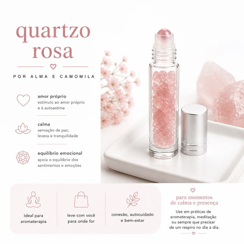 Óleo Essencial Roll-on Quartzo Rosa com Gerânio 10ml - Amor Próprio e Equilíbrio Emocional Descriçã - Imagem 3
