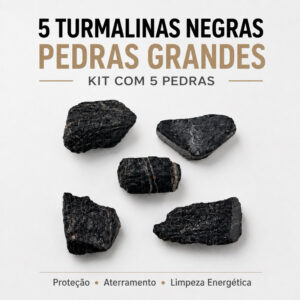 Kit 5 Pedras Turmalina Negra Bruta Natural Grandes | Cristal Proteção Energética Aterramento