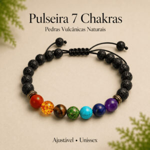 PULSEIRA 7 CHAKRAS PEDRAS NATURAIS VULCÂNICAS AJUSTÁVEL UNISSEX EQUILÍBRIO E PROTEÇÃO
