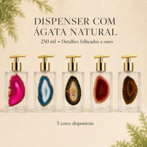 porta sabonete liquido -Dispenser luxo Pump 250ml Pedra Natural de chapa de agata -Folheada a Ouro Home Decor Luxo