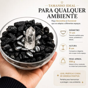 Taça da Proteção com Turmalina Negra Hematita Quartzo Cristais Naturais Sal Grosso Feng Shui Proteção Energética