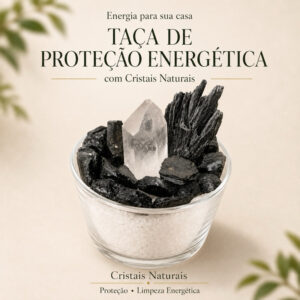 Taça Proteção Energética Turmalina Negra Cianita Preta Vassoura de Bruxa Quartzo Cristal Sal Grosso Feng Shui