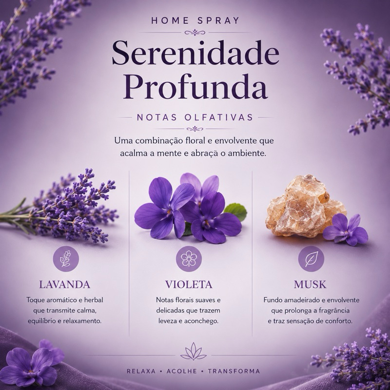 Perfume para casa- Serenidade Profunda -Home Spray 60ml Lavanda Violeta Musk Alta Fixação Perfume para Casa Relaxante - Imagem 3