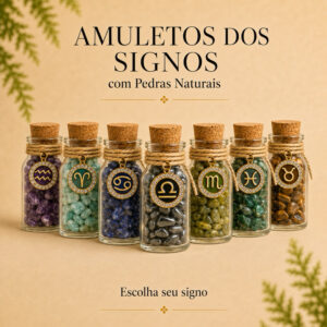 Amuleto do Signo com Pedra Natural | Cristais do Zodíaco Proteção Energética 12 Signos