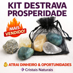 Kit Destrava Prosperidade com Cristais Naturais | Pirita Citrino Esmeralda Quartzo Transparente  Abundância dinheiro