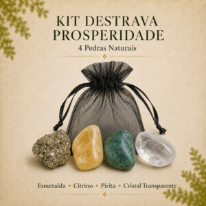 Kit Destrava Prosperidade com Cristais Naturais | Pirita Citrino Esmeralda Quartzo Transparente  Abundância dinheiro