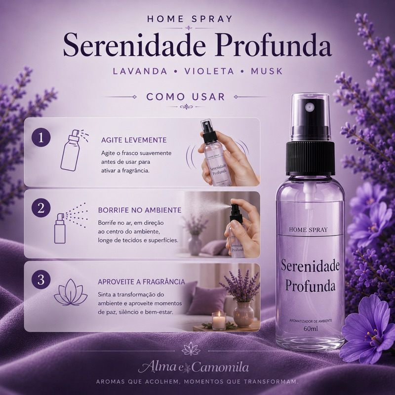 Perfume para casa- Serenidade Profunda -Home Spray 60ml Lavanda Violeta Musk Alta Fixação Perfume para Casa Relaxante - Imagem 8