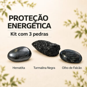 Kit Proteção Energética Cristais Naturais | Turmalina Negra Hematita Olho de Falcão Blindagem Espiritual