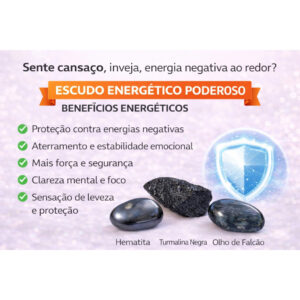 Kit Proteção Energética Cristais Naturais | Turmalina Negra Hematita Olho de Falcão Blindagem Espiritual