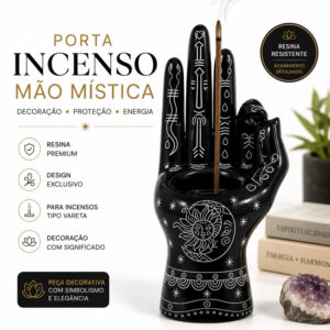 Porta Incenso Mão Mística em Resina Preta Incensário Decorativo Suporte para Incenso Vareta Decoração Boho Zen