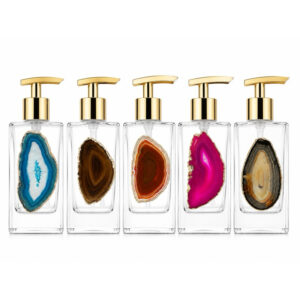 porta sabonete liquido -Dispenser luxo Pump 250ml Pedra Natural de chapa de agata -Folheada a Ouro Home Decor Luxo