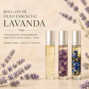 Óleo Essencial Roll-on Lavanda E Cristal Ametista ou lapis lazuli 10ml  Ansiedade Sono Paz Intuição E Proteção – Rollon