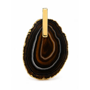 Semijoia – Pingente Ágata Preta Natural Folheado a Ouro Amuleto Proteção Equilíbrio Pedra Natural Semijoia