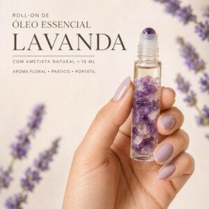 Óleo Essencial Roll-on Lavanda E Cristal Ametista ou lapis lazuli 10ml  Ansiedade Sono Paz Intuição E Proteção – Rollon